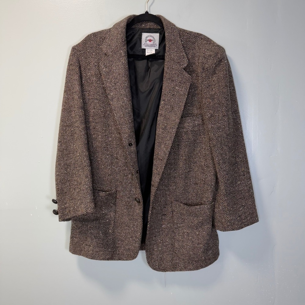 Vintage Mid-West Garment Co Brown Herringbone Wool Blend Blazer Mens 42 82J00R